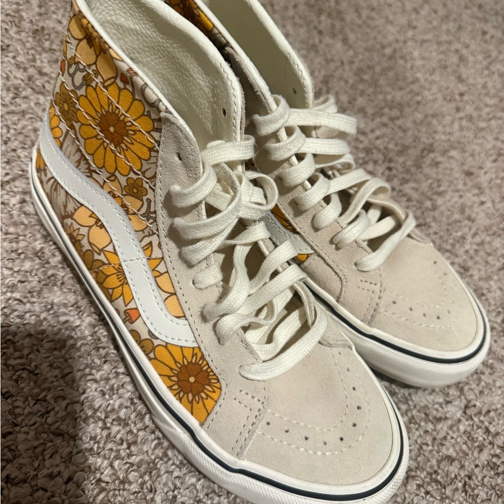 Vans  Cream and Yellow Floral High-Tops